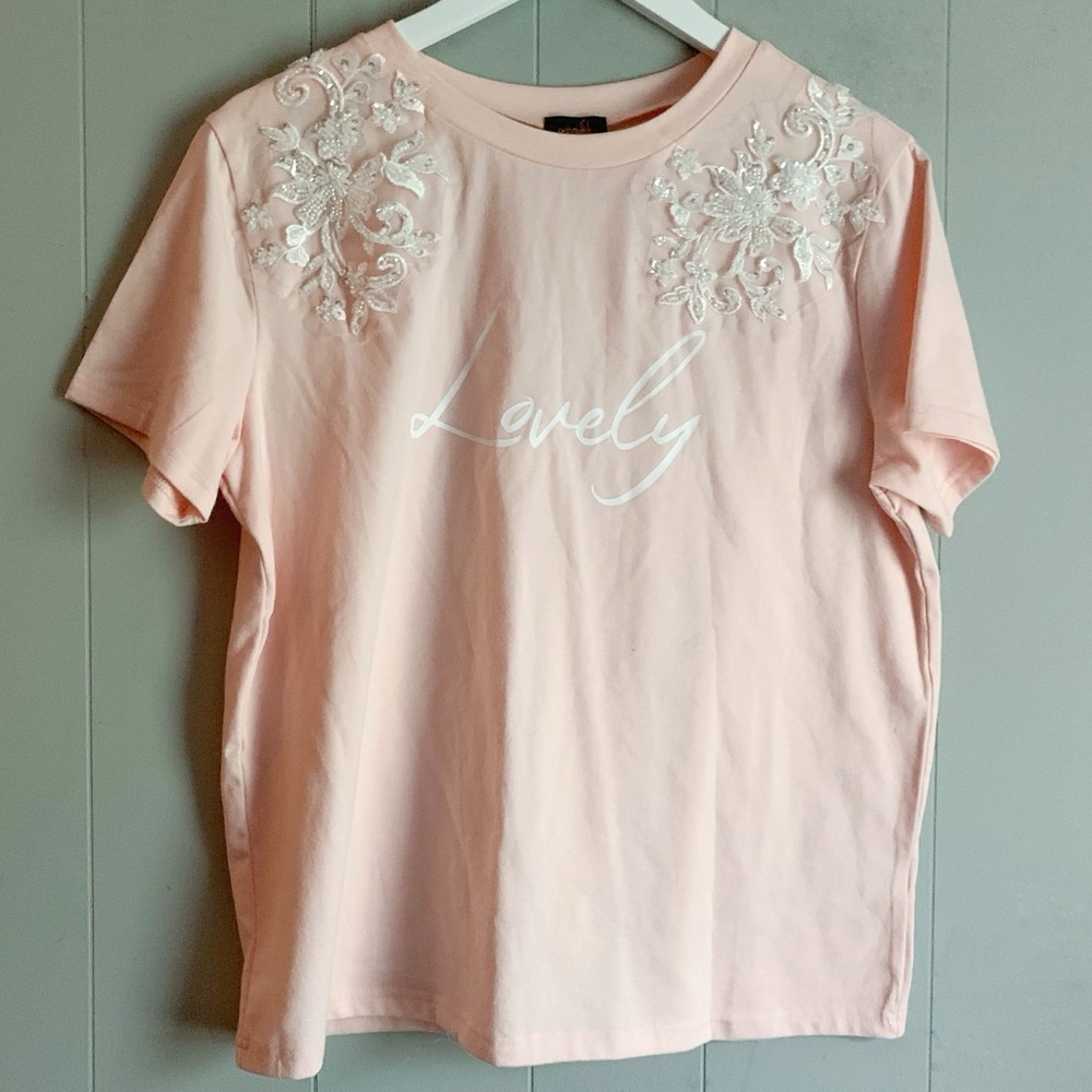 Ontwelfth Designer Beaded Lacy Embroidered Lovely Tshirt XL